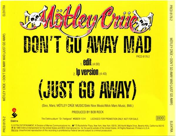 Album cover art for "Don’t Go Away Mad (Just Go Away)" by Mötley Crüe