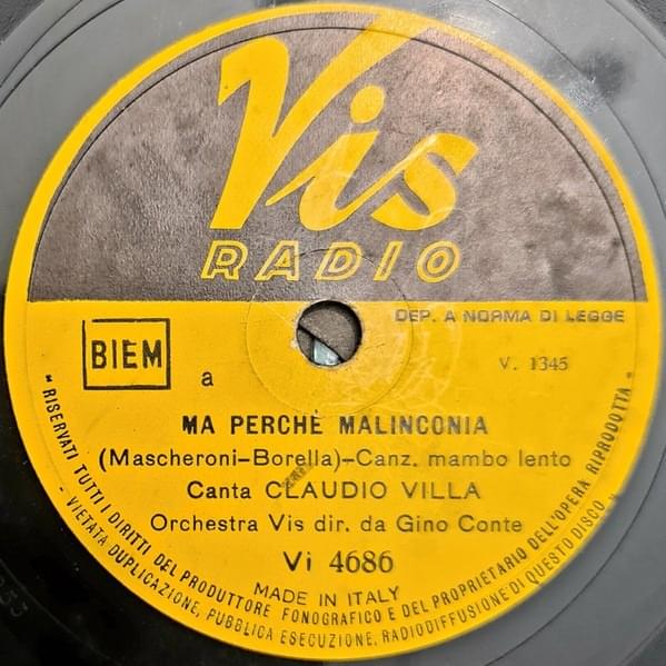 Album cover art for "Ma perché malinconia" by Claudio Villa