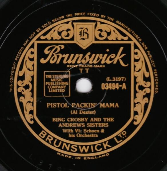 Album cover art for "Pistol Packin’ Mama" by Bing Crosby