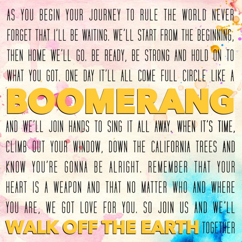 Album cover art for "Boomerang" by Walk off the Earth