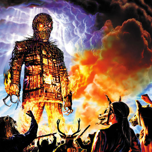 Album cover art for "The Wicker Man" by Iron Maiden