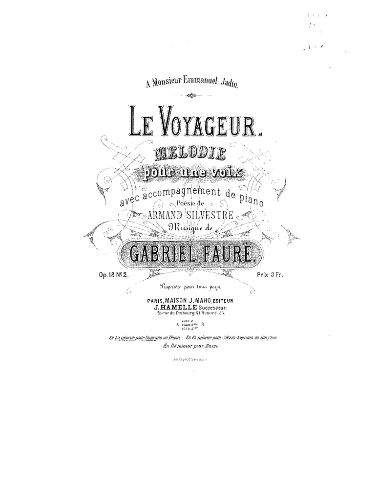 Album cover art for "Le voyageur" by Gabriel Fauré