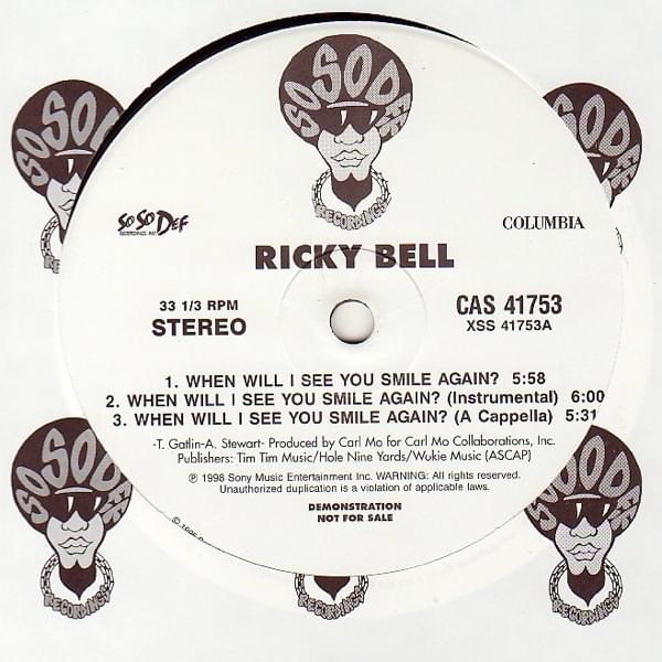 Album cover art for "When Will I See You Smile Again?" by Ricky Bell