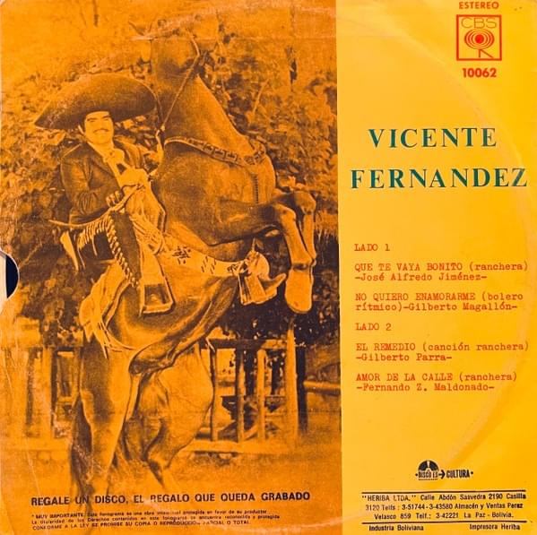 Album cover art for "Que te vaya bonito" by Vicente Fernández