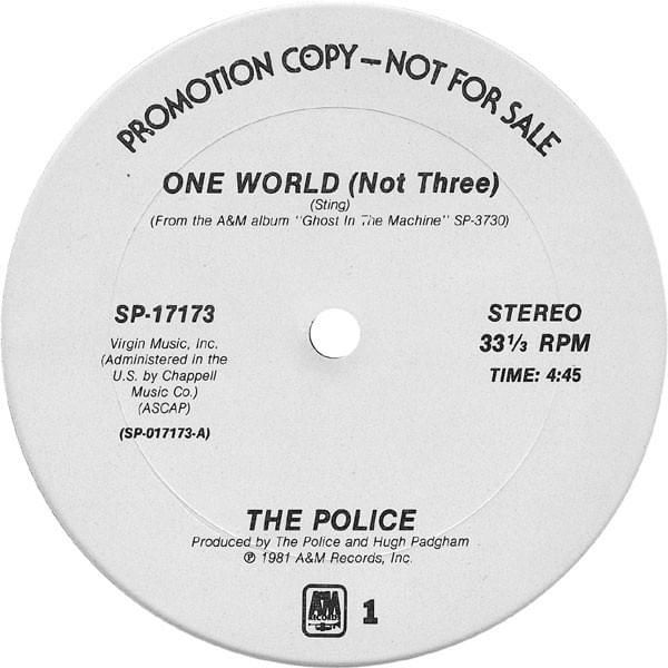 Album cover art for "One World (Not Three)" by The Police