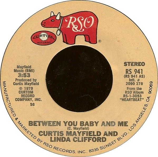 Album cover art for "Between You Baby and Me" by Curtis Mayfield