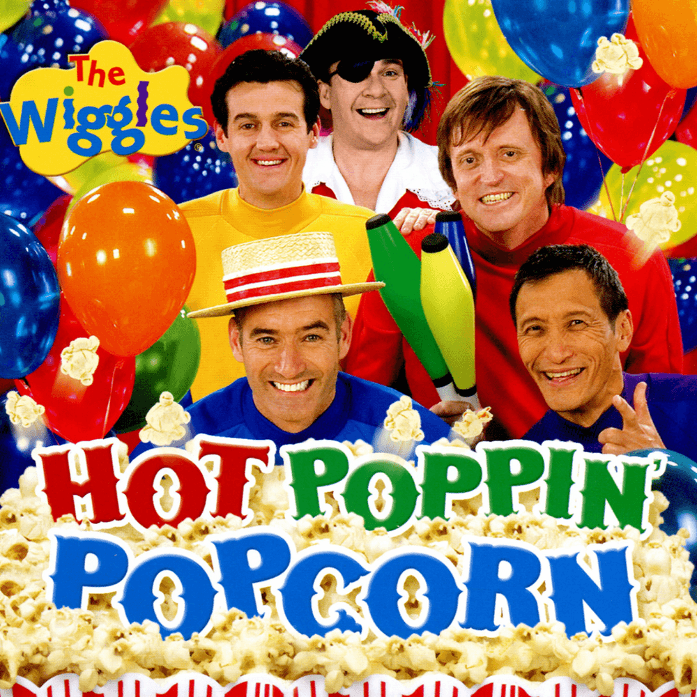 Album cover art for "Hot Poppin’ Popcorn" by The Wiggles & Jamie Redfern