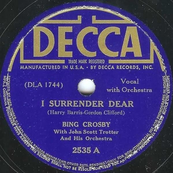 Album cover art for "I Surrender Dear" by Bing Crosby