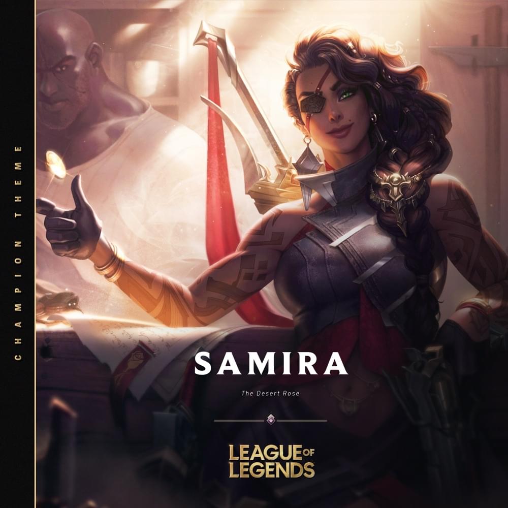 Album cover art for "Samira, The Desert Rose" by League of Legends