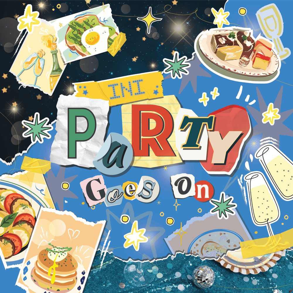 Album cover art for "Party Goes On" by INI