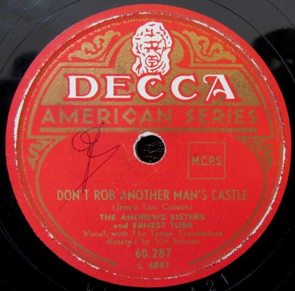 Album cover art for "Don’t Rob Another Man’s Castle" by Ernest Tubb & The Andrews Sisters