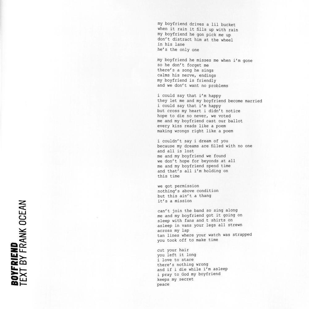 Album cover art for "Boyfriend" by Frank Ocean