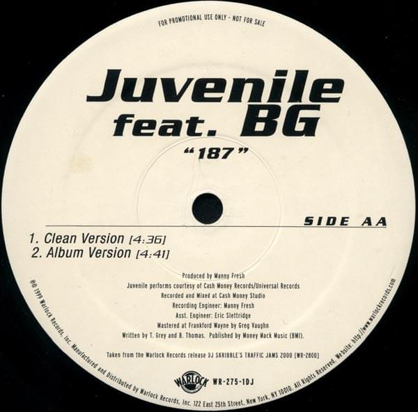 Album cover art for "187" by Juvenile & B.G.