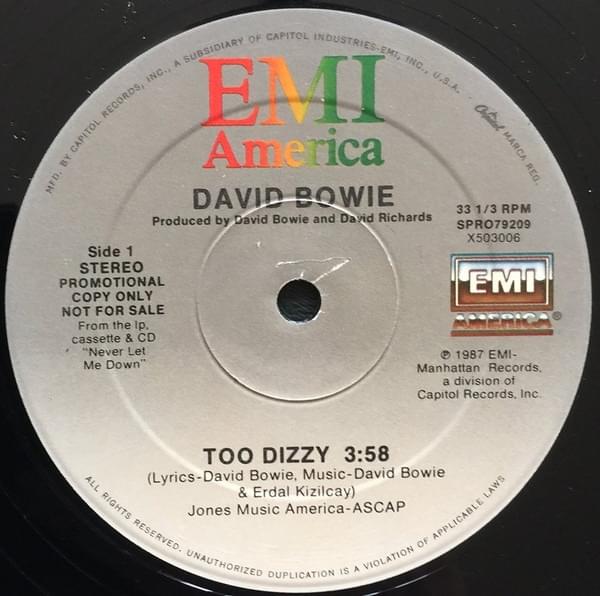 Album cover art for "Too Dizzy" by David Bowie