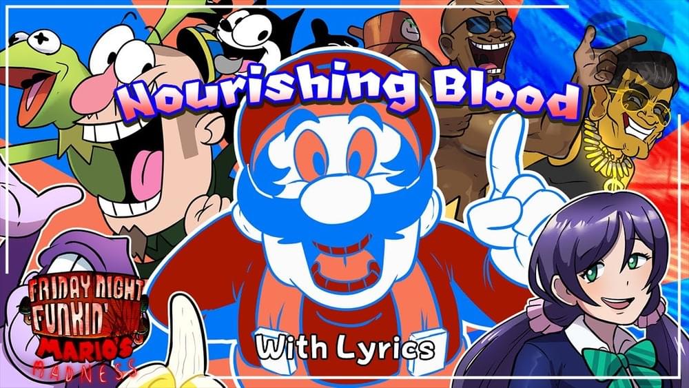 Album cover art for "Nourishing Blood WITH LYRICS - FNF: Mario’s Madness V2 Cover [APRIL FOOLS]" by Juno Songs & RecD & Kenny L
