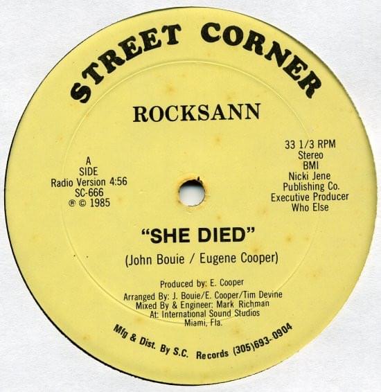 Album cover art for "She Died" by Rocksann