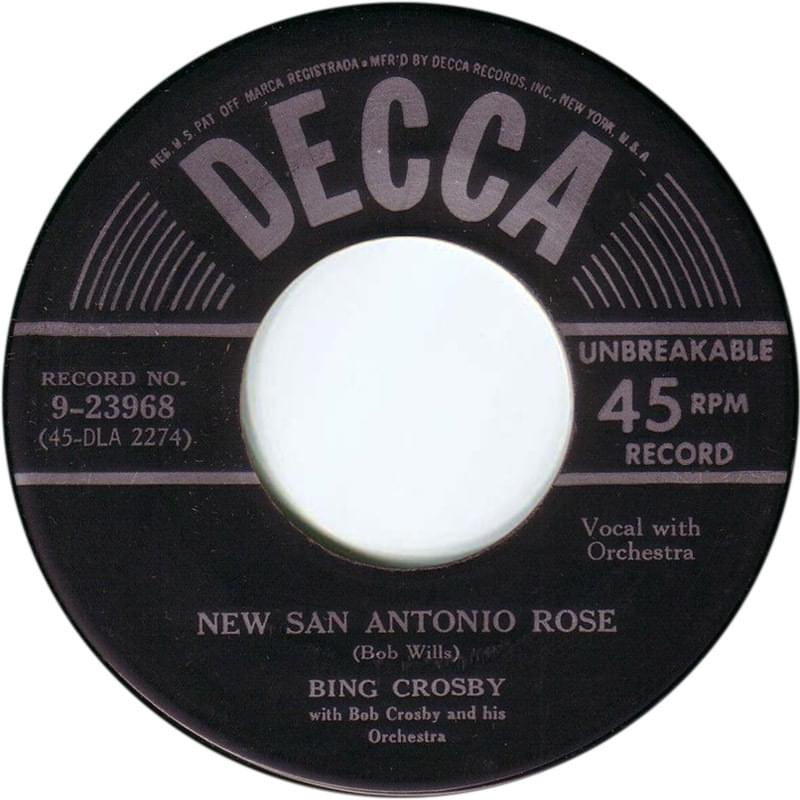 Album cover art for "New San Antonio Rose" by Bing Crosby