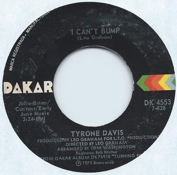 Album cover art for "I Can’t Bump, Pt. 1" by Tyrone Davis