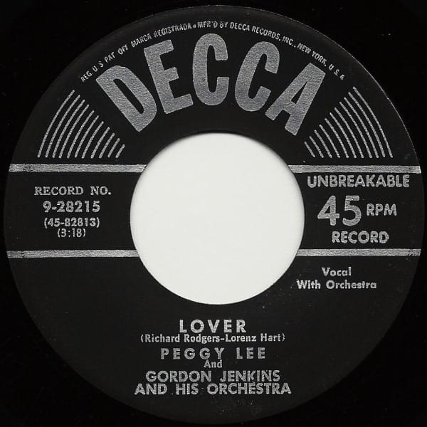 Album cover art for "Lover" by Peggy Lee & Gordon Jenkins and His Orchestra