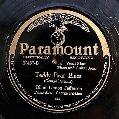 Album cover art for "Teddy Bear Blues" by Blind Lemon Jefferson