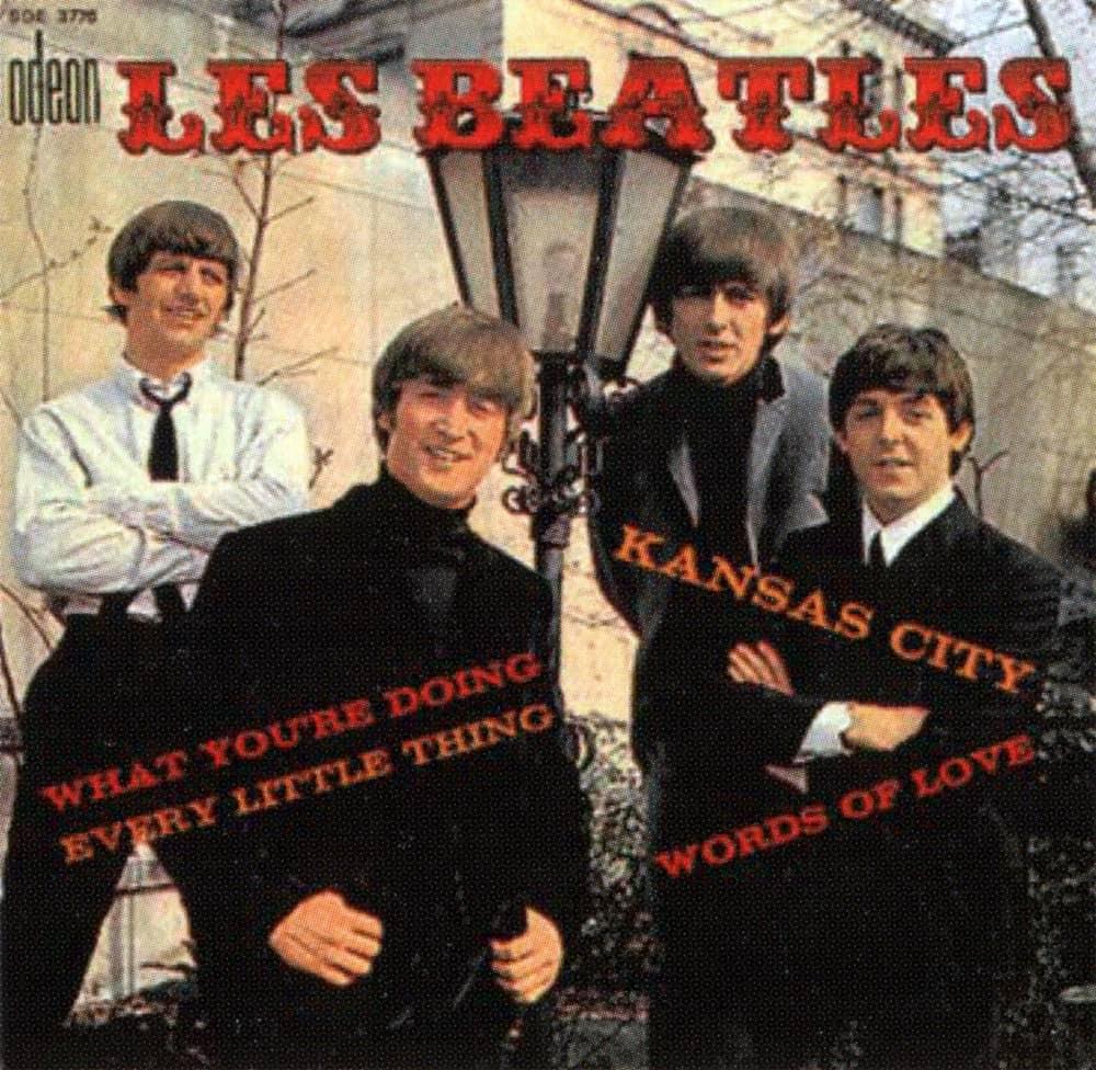 Album cover art for "Kansas City/Hey-Hey-Hey-Hey!" by The Beatles