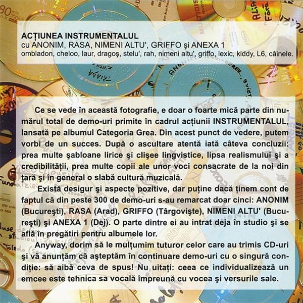Album cover art for "Acțiunea instrumentalul" by Paraziții & Anonim (ROU) & Rasa (ROU) & Nimeni Altu’ & Griffo & Anexa 1