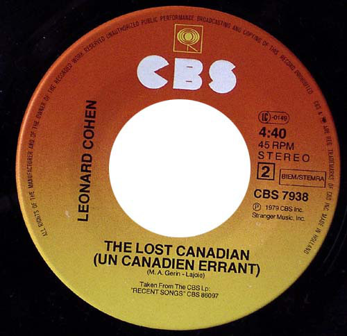 Album cover art for "The Lost Canadian (Un Canadien errant)" by Leonard Cohen
