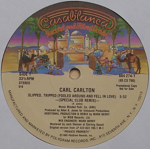 Album cover art for "Slipped, Tripped (Fooled Around and Fell In Love) (Special Club Remix)" by Carl Carlton