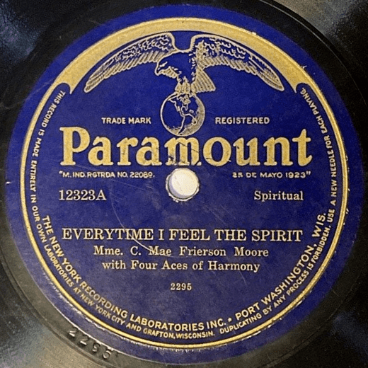 Album cover art for "Everytime I Feel The Spirit" by Madame C. Mae Frierson Moore & Four Aces Of Harmony