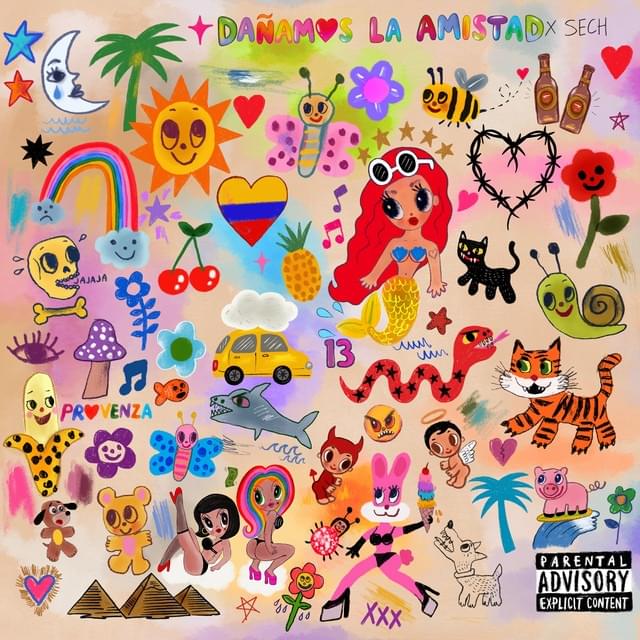 Album cover art for "DAÑAMOS LA AMISTAD" by KAROL G
