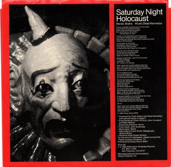 Album cover art for "Saturday Night Holocaust" by Dead Kennedys