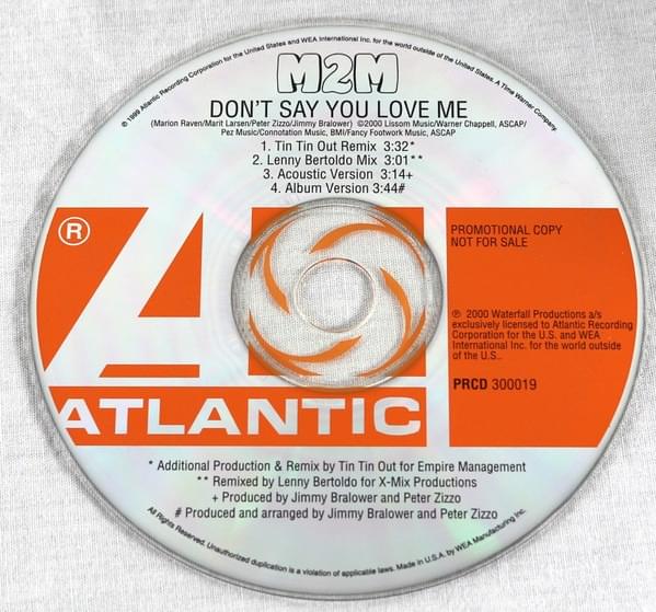 Album cover art for "Don’t Say You Love Me (Tin Tin Out Remix)" by M2M