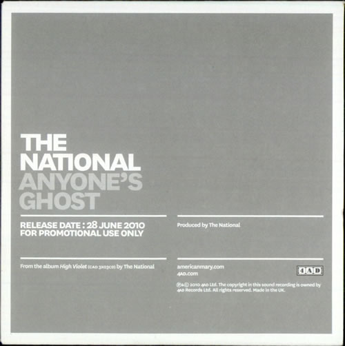 Album cover art for "Anyone’s Ghost" by The National