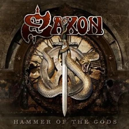Album cover art for "Hammer of the Gods" by Saxon