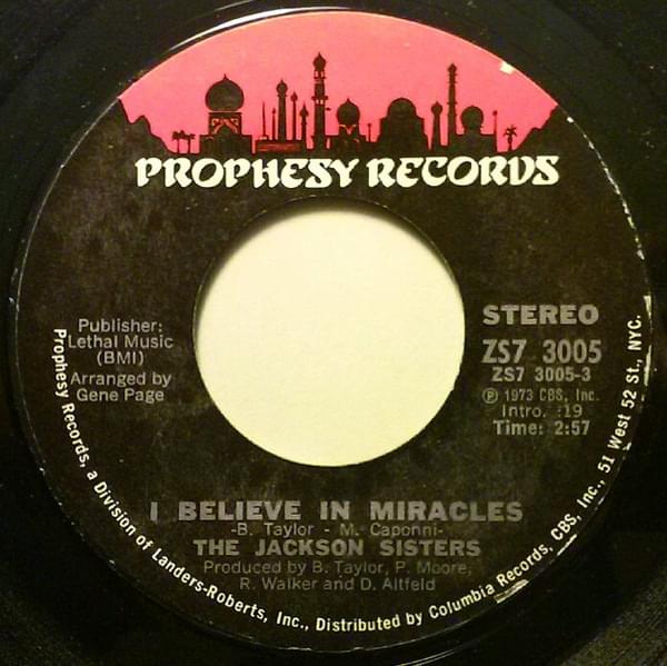 Album cover art for "I Believe In Miracles" by Jackson Sisters