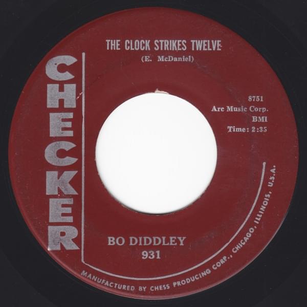 Album cover art for "The Clock Strikes Twelve" by Bo Diddley
