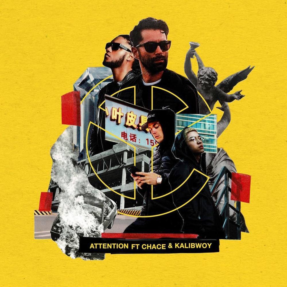 Album cover art for "Attention" by Yellow Claw & Kalibwoy & Chace