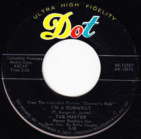 Album cover art for "I’m A Runaway" by Tab Hunter